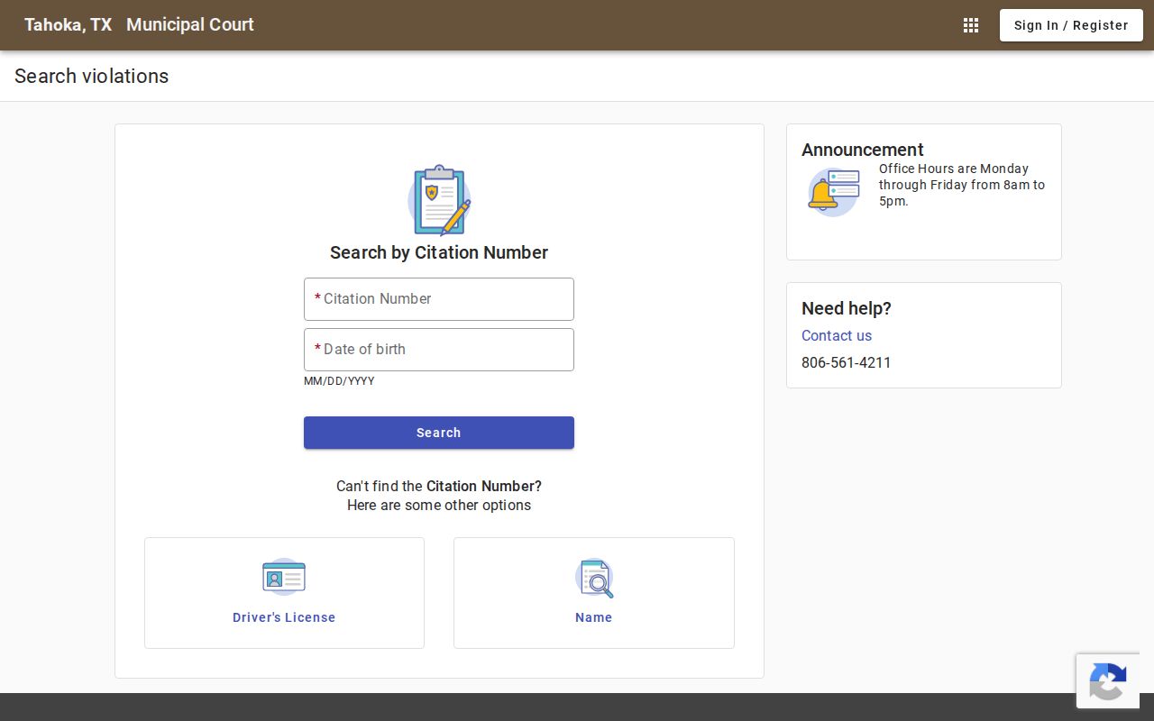 Lynn County case lookup municipal citation search fields