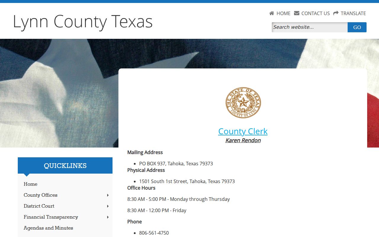 Lynn County court docket County Clerk contact